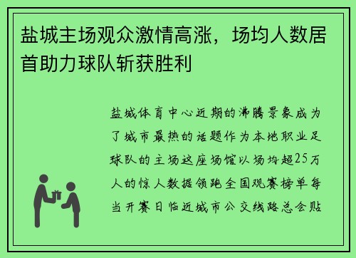 盐城主场观众激情高涨，场均人数居首助力球队斩获胜利